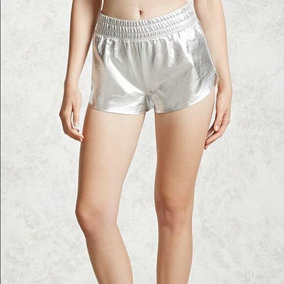 Forever 21 Metallic Foil Party dance aqua hi rise lined bootie shorts rave Small - Picture 11 of 11